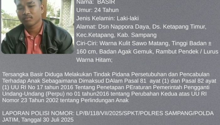 Polres Sampang Buru Basir, Pelaku Pencabulan Anak Masuk DPO