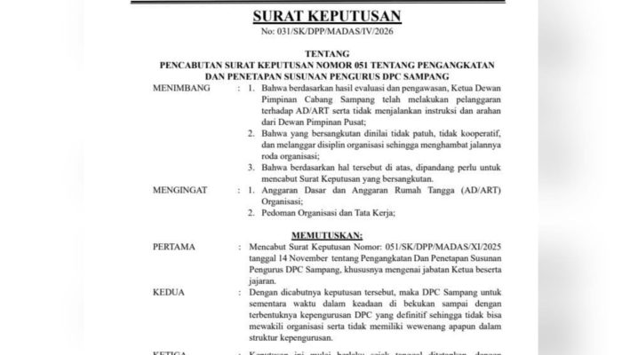 Umar Farouq Resmi Dicopot, DPP MADAS Bekukan DPC Sampang